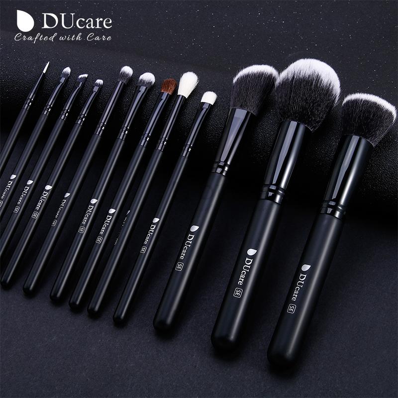 DUcare Профессиональный набор кистей для макияжа, 12 шт., пудра, основа для теней для век, лица, глаз, черные натуральные синтетические волосы, кисти для макияжа