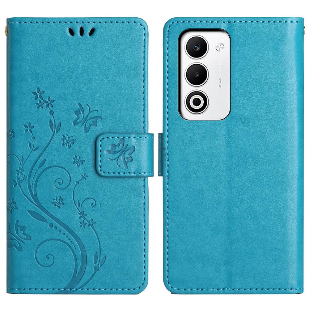 For Oppo A5 4G Leather Wallet Case Butterfly Flower Imprint Phone Cover with Strap