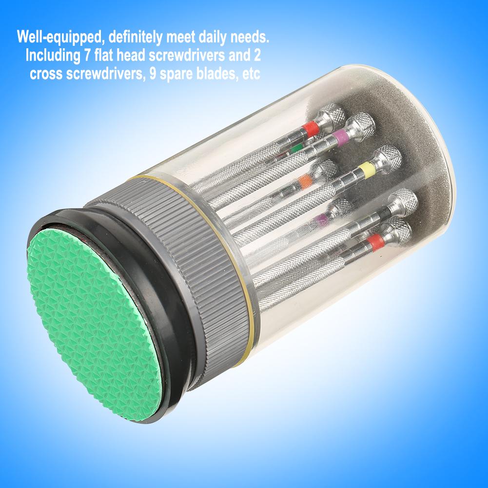 Набор из 9 отверток с прорезью для часов, инструменты для часовщиков для ремонта, с поворотной базовой пластиной