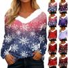 Женская футболка, модная повседневная футболка с длинным рукавом и принтом, флисовый воротник, V-образный вырез