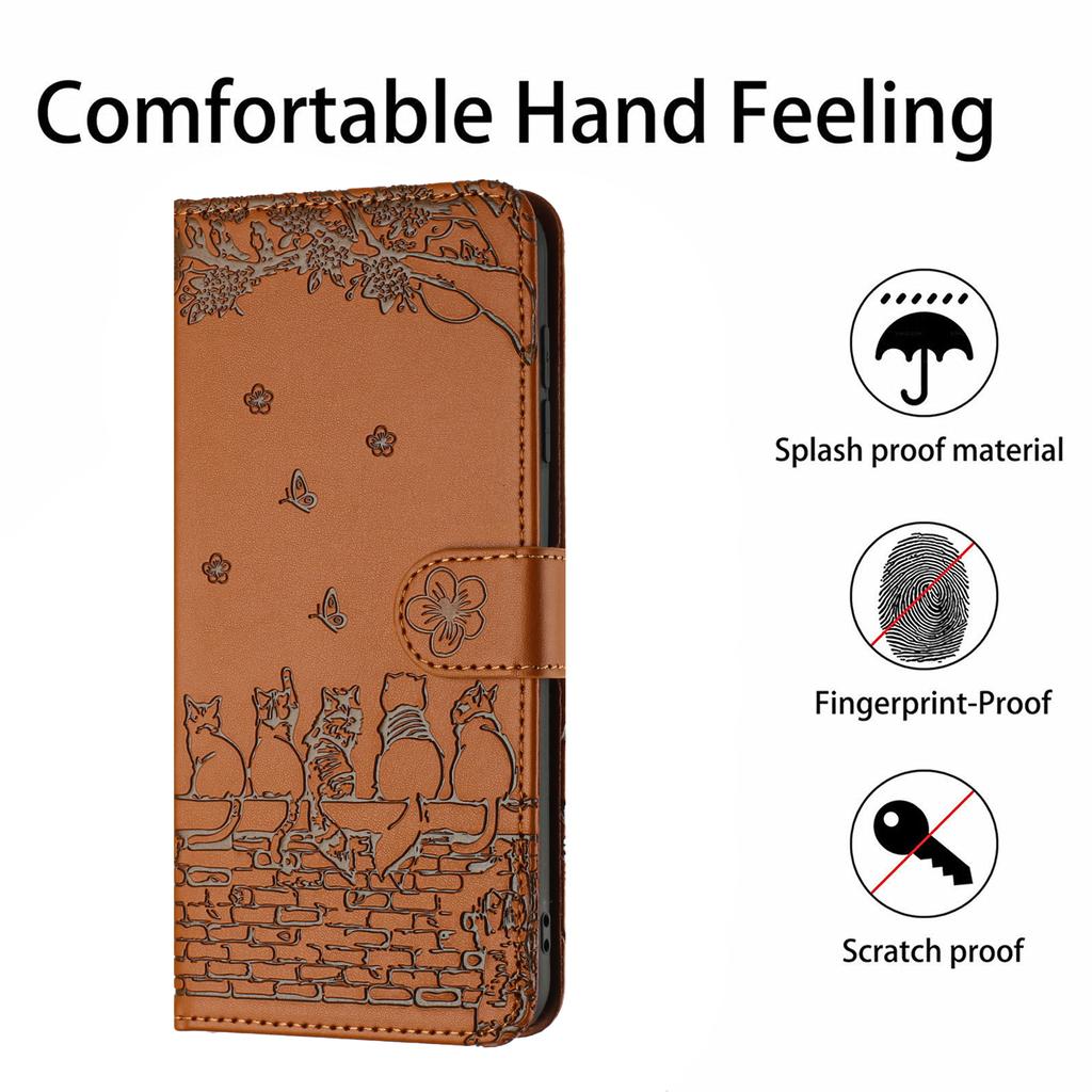 For iPhone 17 Pro Case with Wrist Strap Leather Phone Cover Wall Cats Pattern
