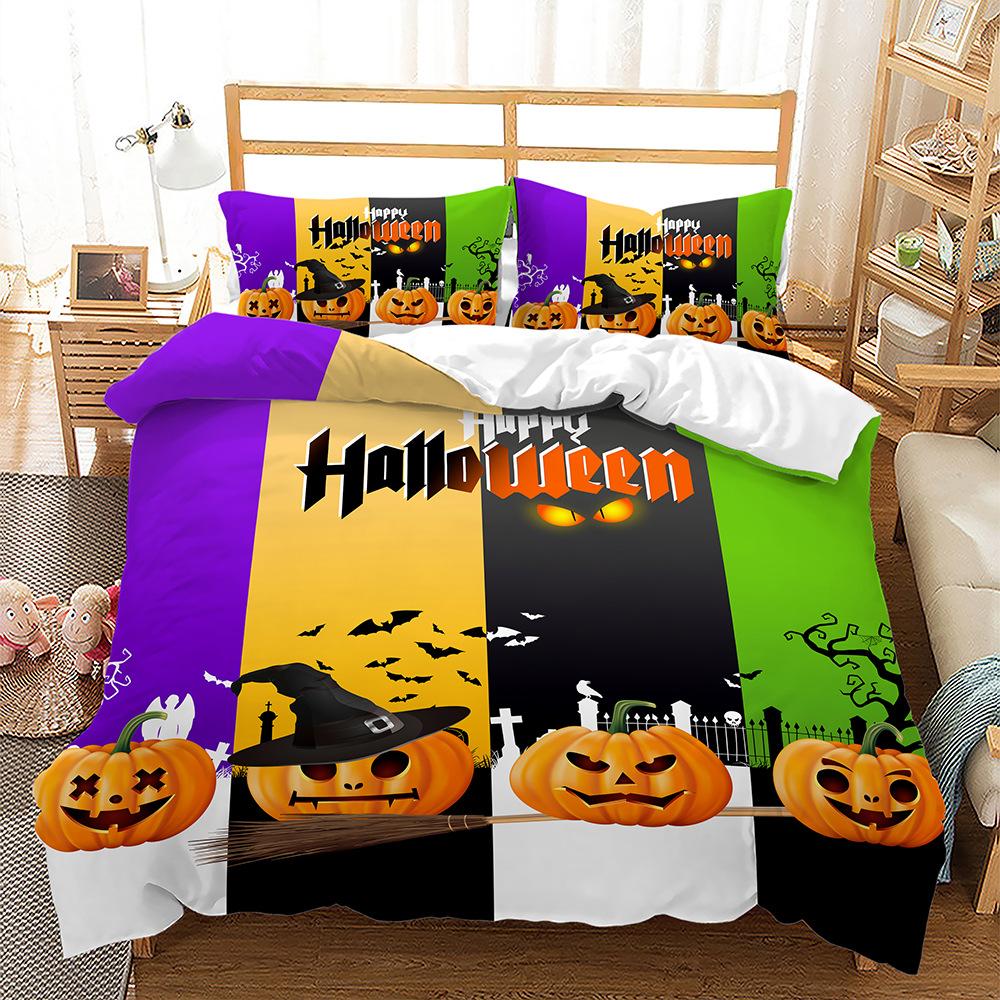 3D комплект постельного белья на Хэллоуин с тыквой и призраком, пуховое одеяло и наволочка, 2/3 шт., AU/EU/DE/US/UK, полноразмерное быстросохнущее украшение для дома