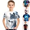 Детская одежда Футболка для мальчиков Короткий рукав Крутой 3D принт Животное Волк Детская летняя одежда Стильная уличная одежда Круглый вырез Одежда для девочек