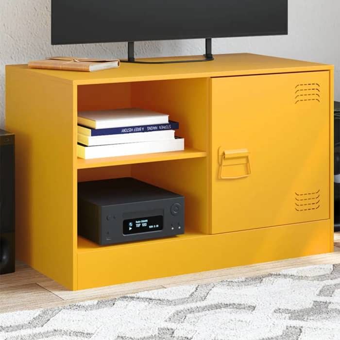 VidaXL Meuble TV jaune moutarde 67x39x44 cm acier, banc TV, meuble télé, meuble multimédia, buffet TV, meuble hifi, centre 841697