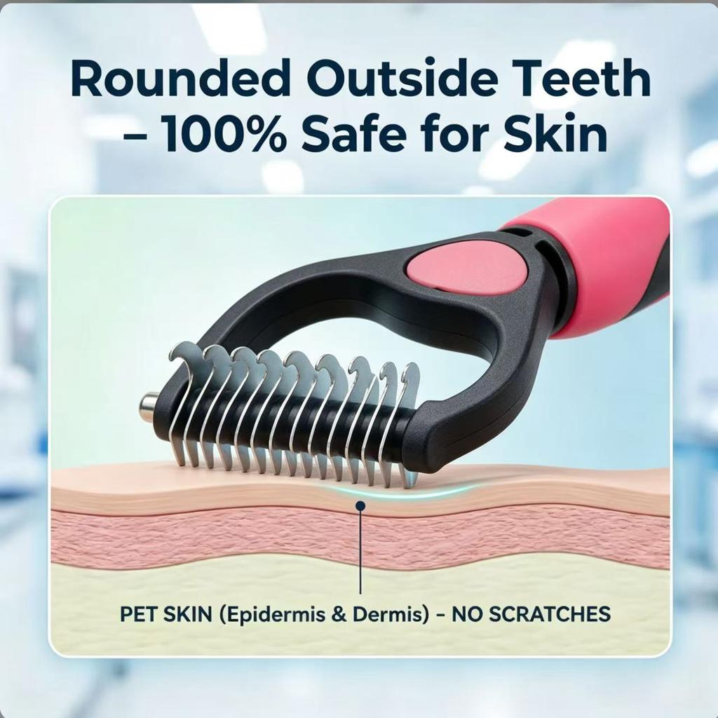 2-in-1 Professional Pet Undercoat Rake Double-Sided Grooming Brush for Stubborn Mats & Heavy Deshedding for Long Haired Pets