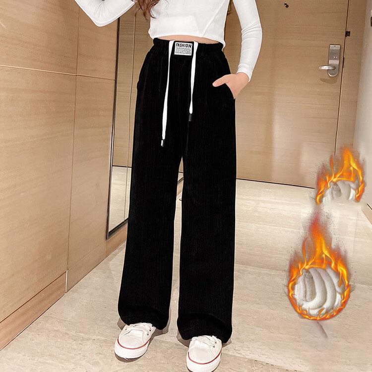 Зимние повседневные брюки из синели для девочек, свободные спортивные флисовые теплые широкие брюки с эластичной талией для детей, брюки для школьников