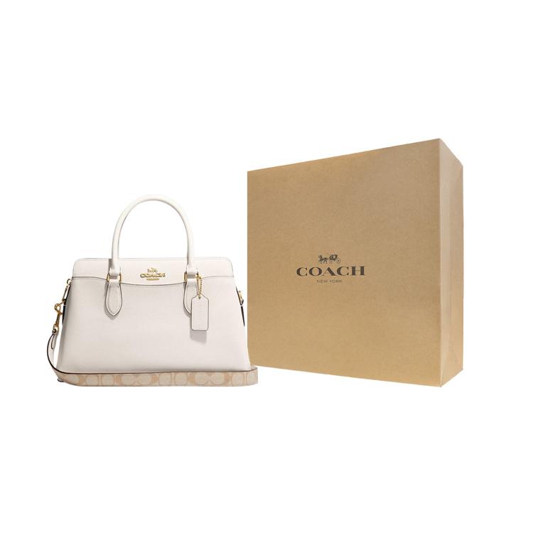 New COACH Darcie Cross Grain Leather And Signature Coated Canvas Shoulder Bag, Crossbody Bag, Handbag Regular Women's White CH290-IMCHK