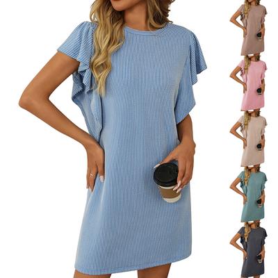 Женские модные свободные повседневные платья с витыми полосками и оборками на рукавах