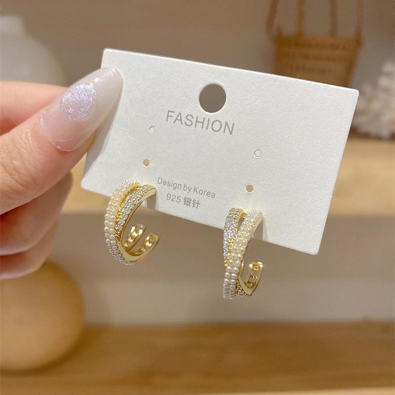 Роскошные серьги-кольца с перламутровым цирконием в форме креста для женщин, модные высококачественные серьги, женские модные элегантные ювелирные изделия