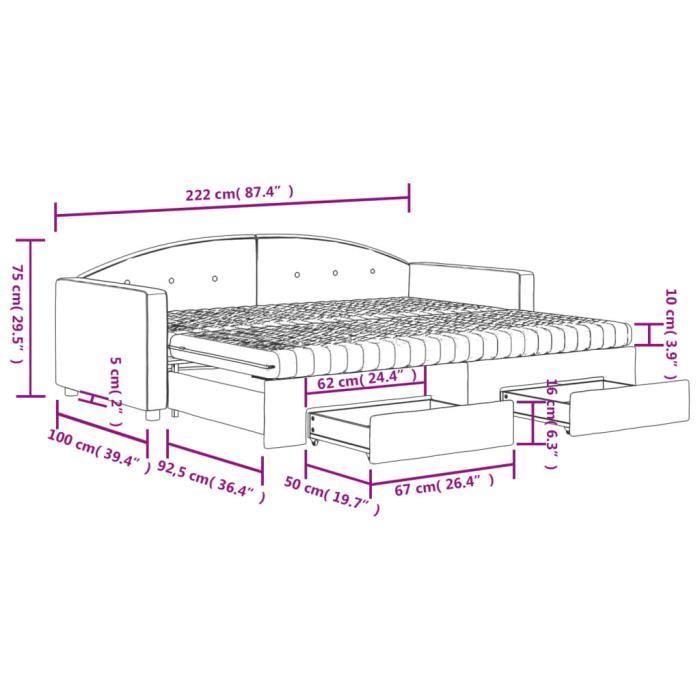 VidaXL Lit de jour avec gigogne et tiroirs rose 90x200 cm velours 3197376