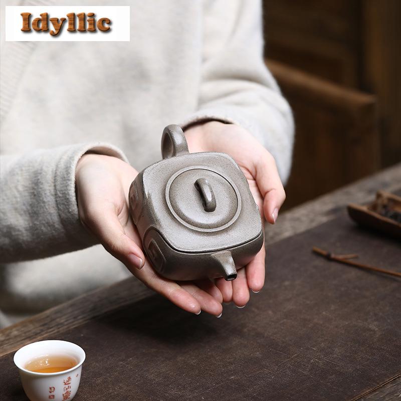 Винтажные чайники Исин из фиолетовой глины 270 мл, ручная работа, квадратный чайник Жуи, глина дуаньни из сырой руды, чайник для заваривания чая, чайный сервиз из цзыша, украшения
