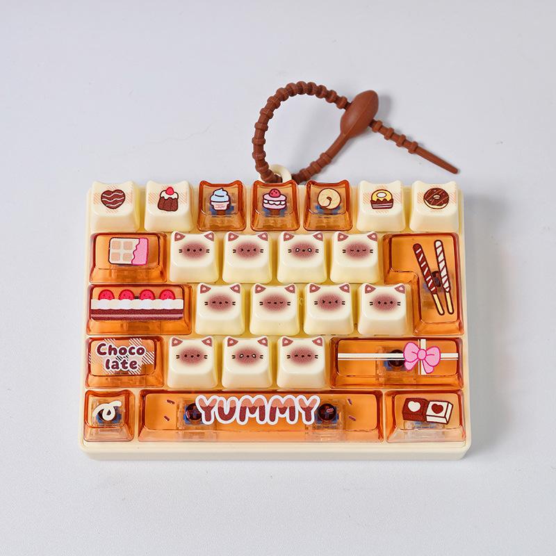 Kawaii Cat Pudding Decompression 26-Key Keyboard Cartoon Fidget Clicker Backpack Pendant for Girls Bag Accessories