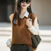 Шерстяной Пуловер - Новый Осенне-зимний Стиль - Женский Вязаный Кардиган без Рукавов с V-образным Вырезом, Утепленный, с Воротником и Длинными Рукавами - Толстая Куртка-Пальто