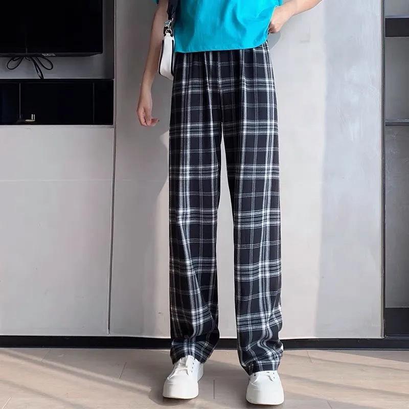 Spring/Summer 2025 Women's Checkered Loose Slimming Wide-Leg Pants - Korean Style Trend