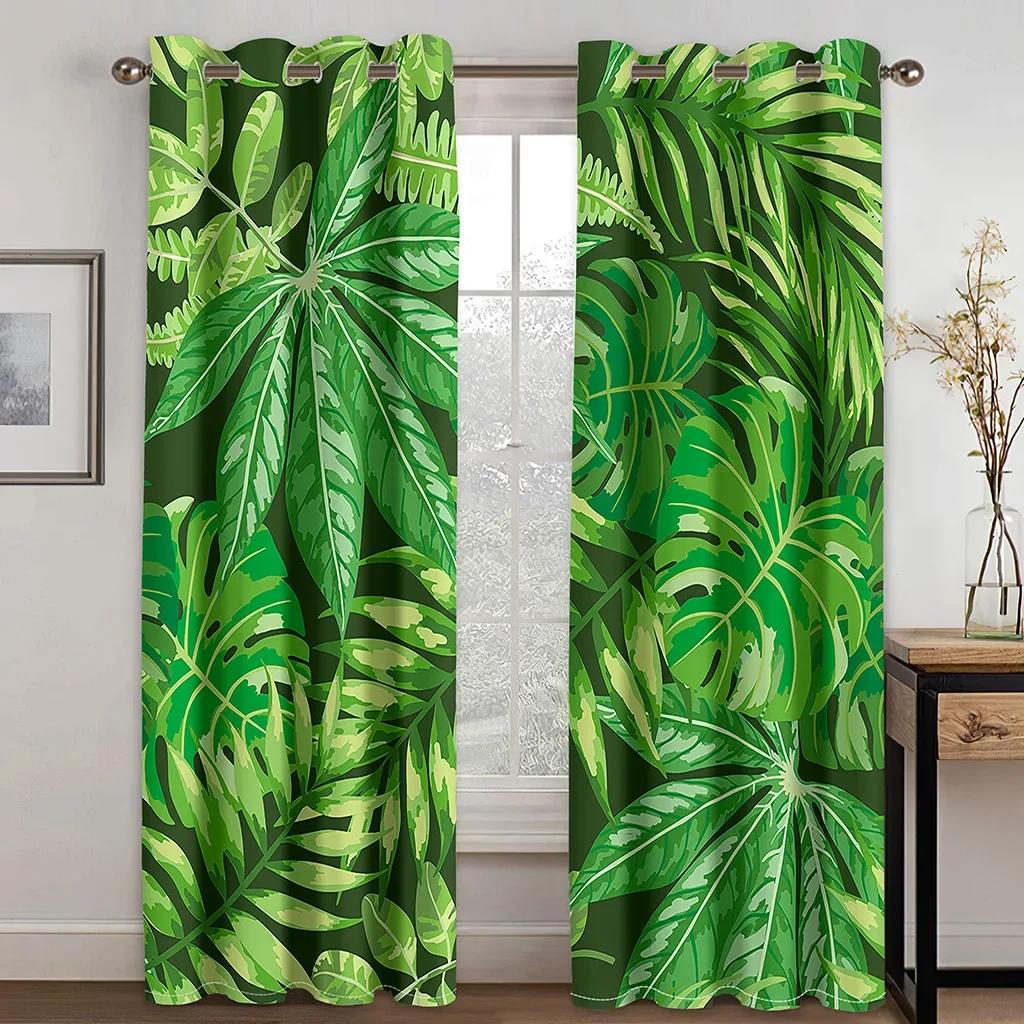 Scenic Curtains for Bedroom Window Curtains for Living Room Green Leaves Palm Tree Bedroom Cortinas Window Treatments