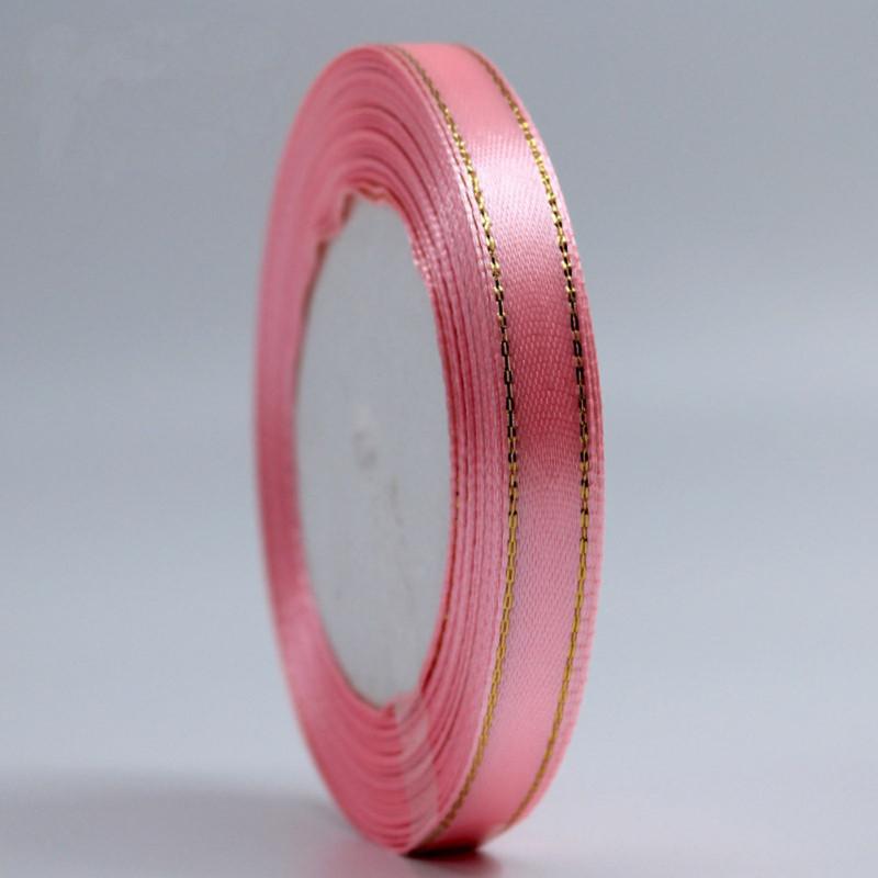 Лента из полиэстера Grosgrain шириной 1 см с золотым краем, катушка, лента для свадеб, дней рождения, вечеринок, поделок