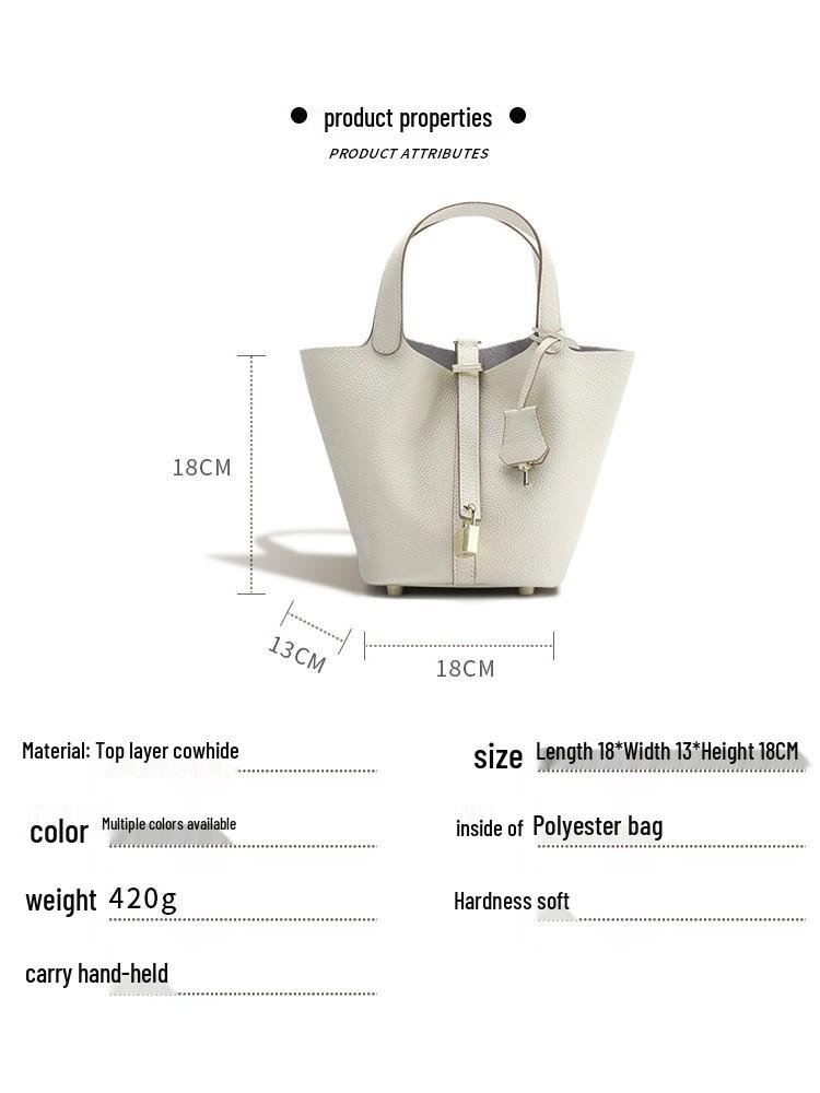 Genuine Leather Women's Bucket Handbag, Large Capacity, High-End Cowhide, 2024 Design