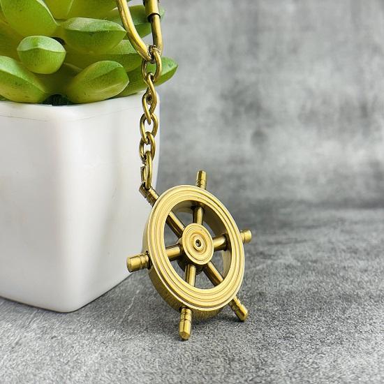 Brass Ship Wheel Key Chain Gold Finish Necklace Pendant Charm  Nautical Style Jewellery Captain, Pirate,