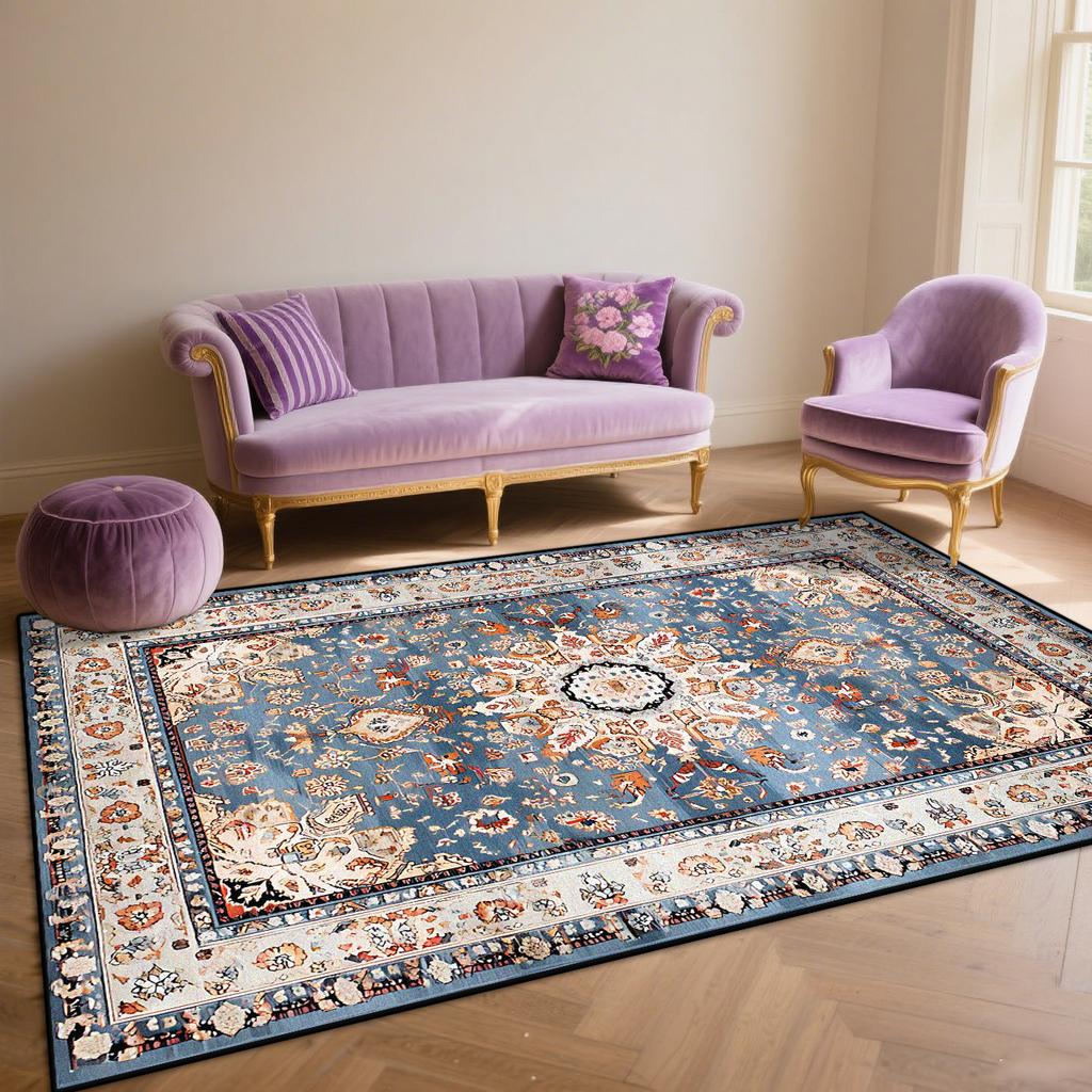 Persian Blue Living Room Rugs Flannel Decoration Bedroom Anti Slip Floor Mats Customizable Lounge Carpet Washable Gaming Room