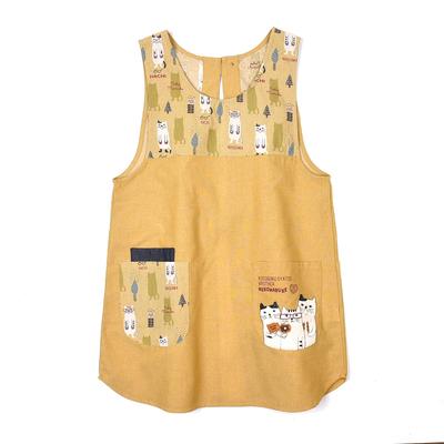 Kusuguru Japan Фартук Кот Круглая Пуговица Лента Открытый Фартук 236503 Желтый M~L