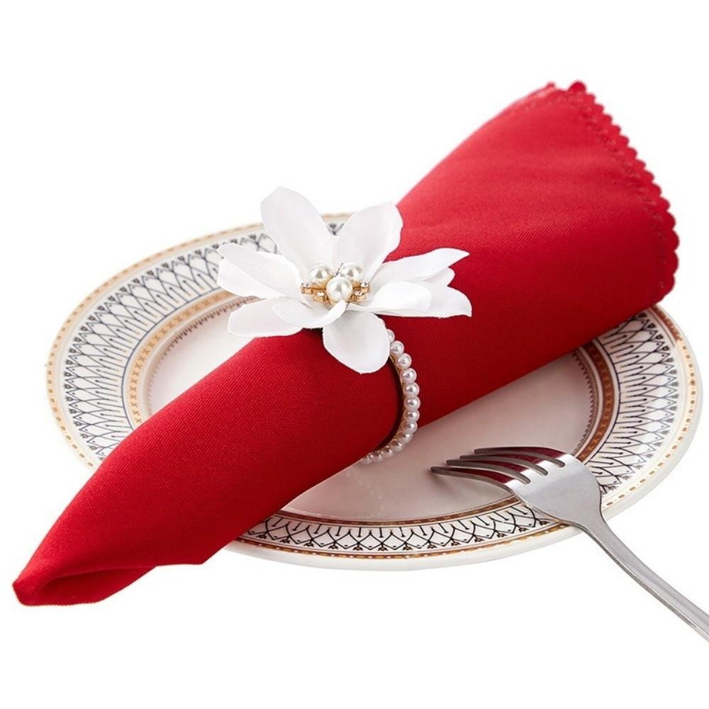 3pcs White Napkin Rings Silk Flower Napkin Buckles Vintage Napkin Holders  Dinner Table Decoration