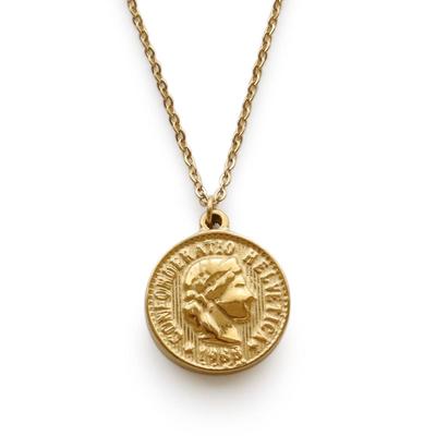 Ожерелье JewelVOX из хирургической нержавеющей стали под старину для взрослых [Шкатулка для драгоценностей] Женщины, Монета, Сталь, Стиль, Гипоаллергенный, (Золото)