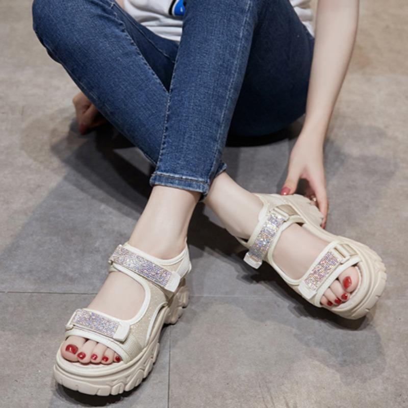 Ladies Muffin Platform Rhinestone Sandals