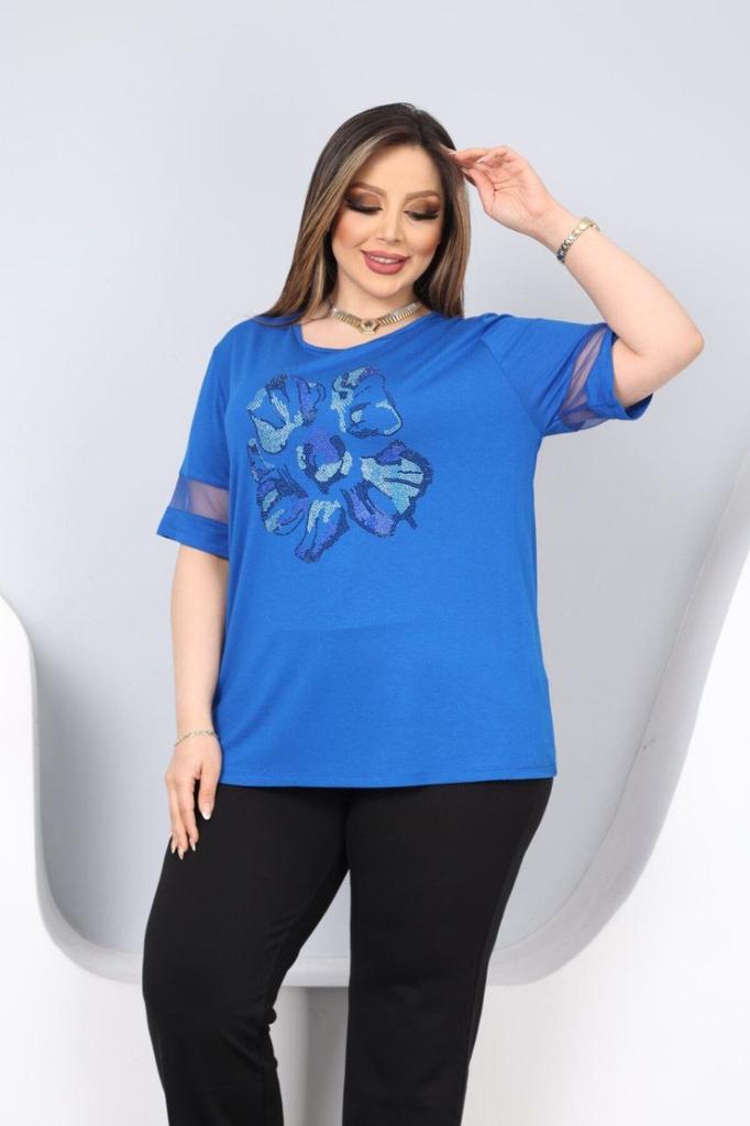 Женская блузка большого размера Блузка большого размера с каменным цветочным узором спереди