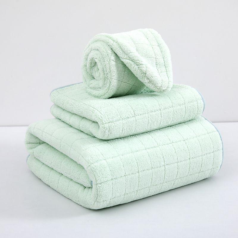 Checkered Bath Towel Coral Velvet Thickened Absorbent Towel Washing Face Towel Soft and Not Easy To Face Loss Household Quick-Drying Large Bath Towel