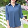 Spring Autumn Shirt Lapel Collar Buttons Women Shirts Green Blue Red Office Tops Solid 3/4 Sleeve Top