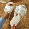 New Warm Bowknot Decor Slippers, Casual Open Toe Plush Shoes, Comfortable Indoor Home Slippers