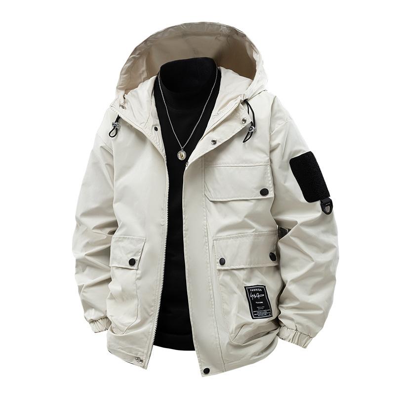 Однотонная куртка Мужская Весна и Осень Свободная Модная Рабочая одежда Уличная Водонепроницаемая Повседневная Куртка с капюшоном Куртка