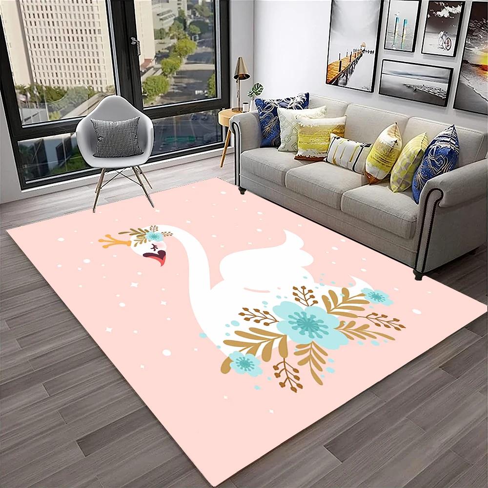 3D Cute Swan Princess Cartoon Cygnus Carpet Rug for Home Living Room Bedroom Sofa Doormat Decor,kids Area Rug Non-slip Floor Mat