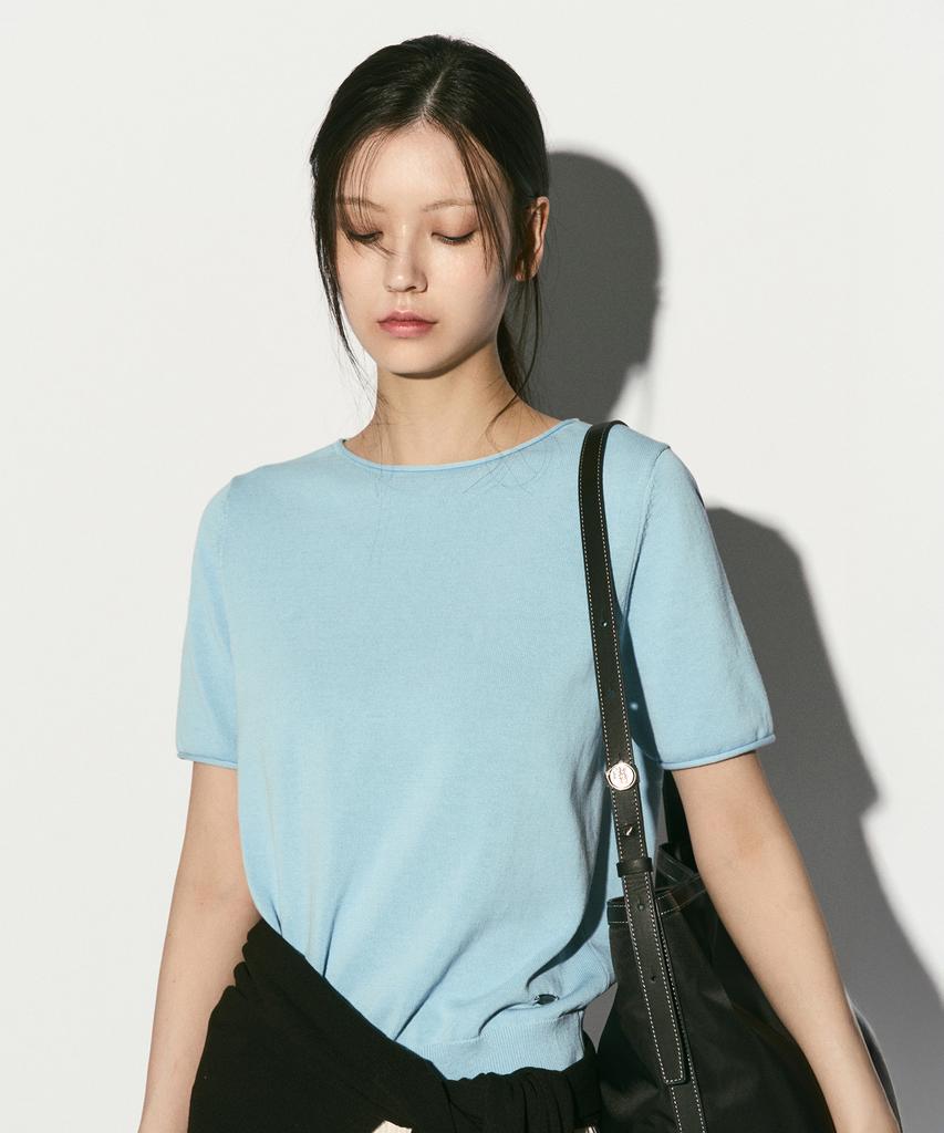 RE RHEE Half Sleeve Knit Top Cloud