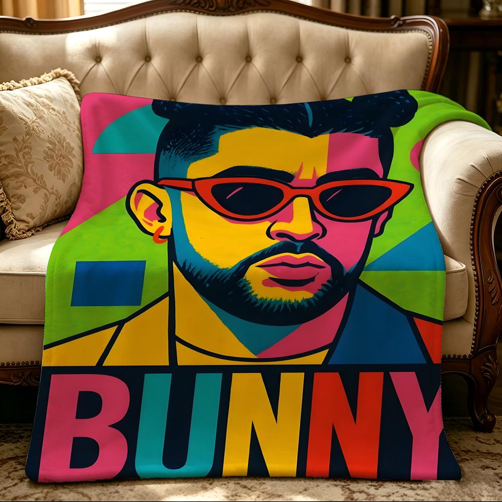 Музыка B-Bad Bunny-y Бросок Толстый Комфорт Фланелевое Одеяло, Многоцелевое Использование В помещении На улице Ежедневный Сон