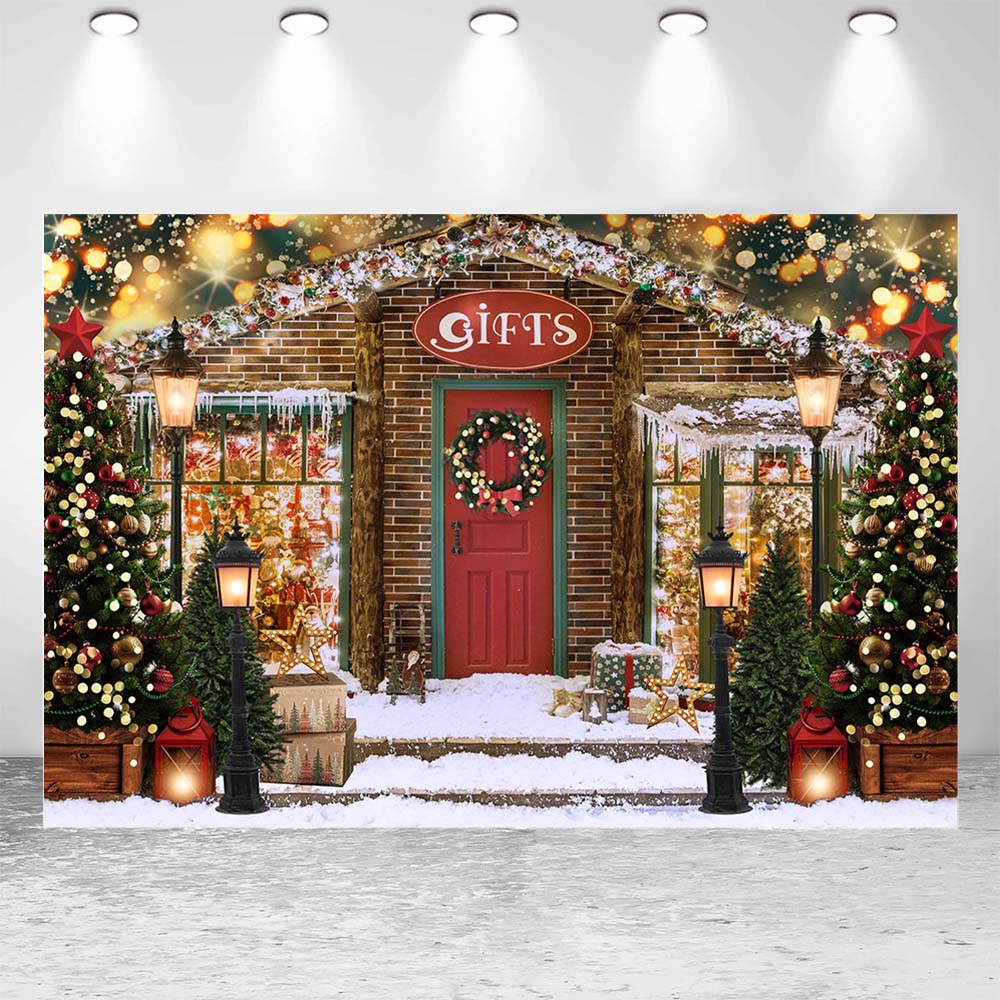 Christmas Party Backdrops Gifts House Photo Xmas Tree Snow Lights Child Portrait for Photography Background Photo Studio Props