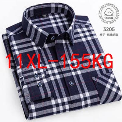 10XL 11XL 100% хлопок Осень Зима Рубашка для полных мужчин Длинный рукав высокое качество шерсть модная клетчатая повседневная немнущаяся