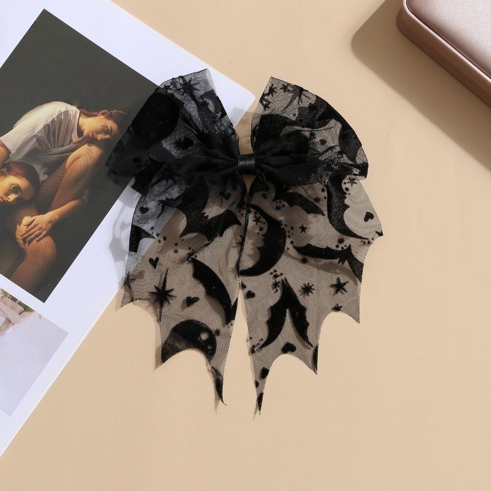 Lace Spider Web Hair Clip Spring Clip Halloween Hairpin Creative Bat Head Veil Hair Accessories