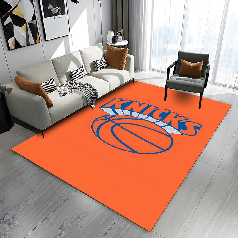 Knicks Basketball Logo on Orange Background Patterned carpet a non slip rug suitable for all seasons and any setting, gift