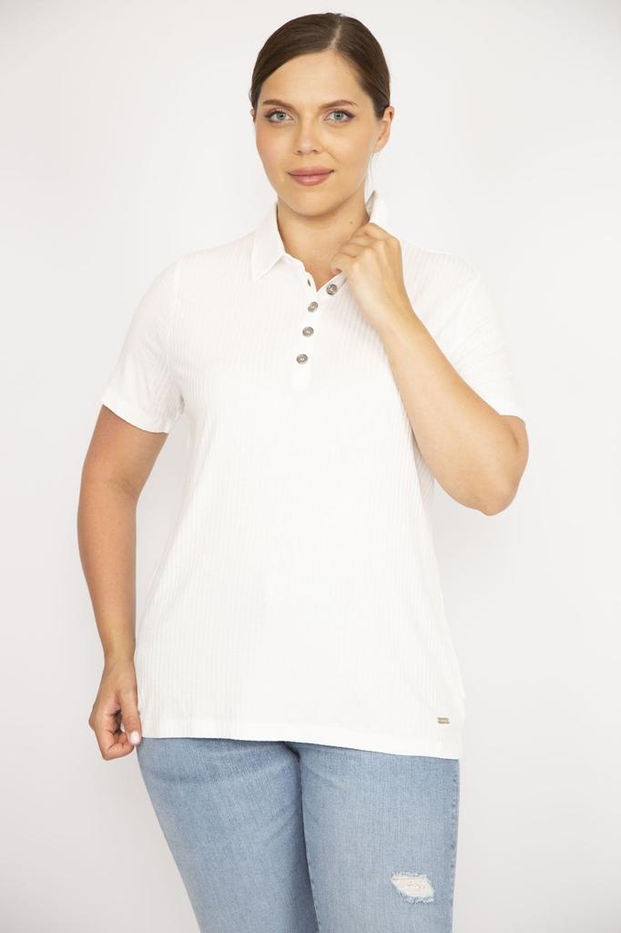 Женская блузка большого размера, желтая блузка больших размеров с воротником-поло и пуговицами спереди, тканевая блузка с короткими рукавами, большие размеры