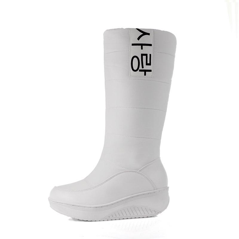 Цветные зимние сапоги женские туфли в стиле Южной Кореи сапоги на платформе танкетке сапоги до середины голени женские плюшевые зимние сапоги