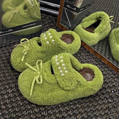 Модные женские балетки-шлепанцы с бантом и бусинами 2025 Зима Новые Повседневные Туфли-мюли Дизайнерские Удобные Мягкие Туфли-слингбэки Элегантная Женская Обувь