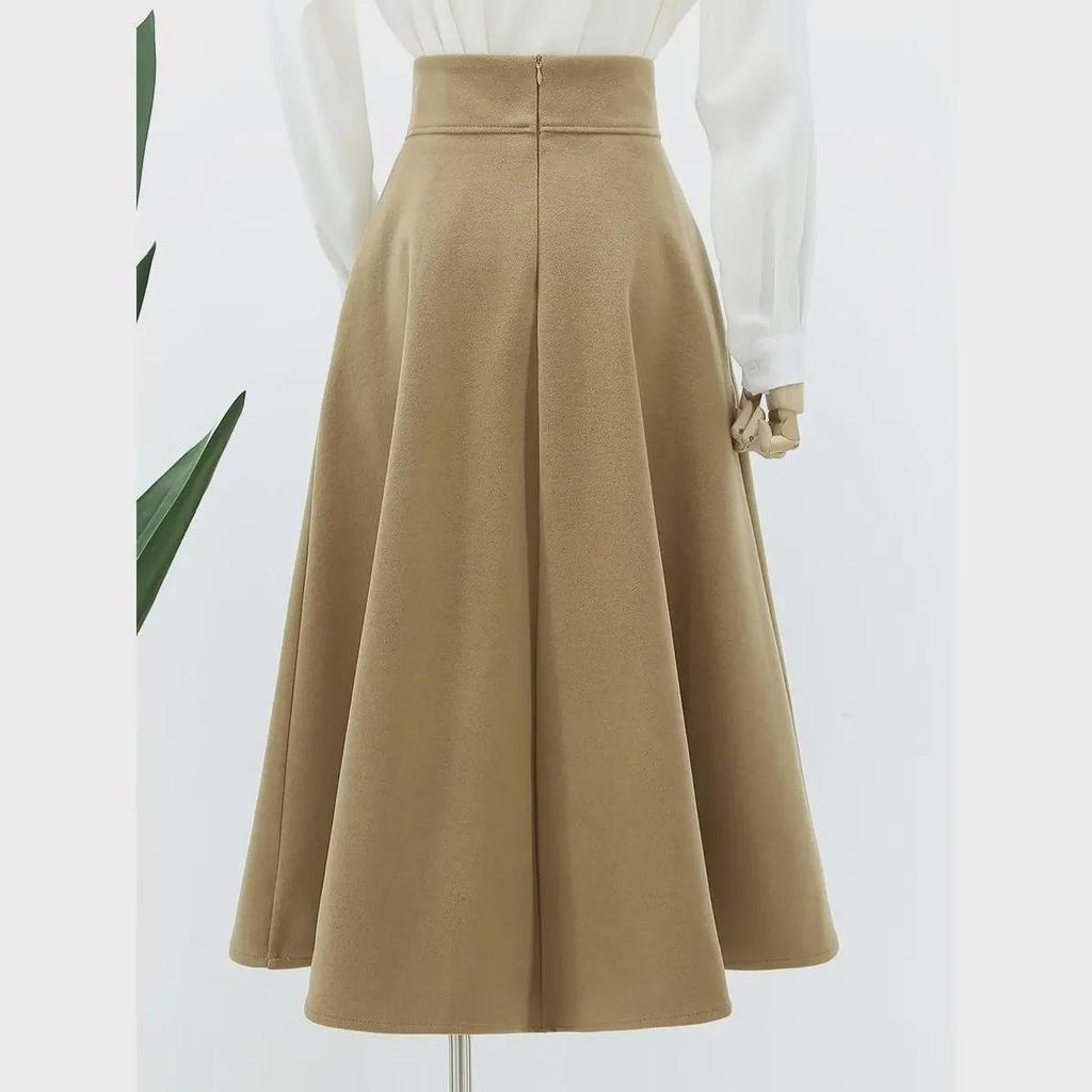 Новая стильная юбка-зонтик с завышенной талией и складками – весна/осень, средняя длина, с V-образным вырезом на талии