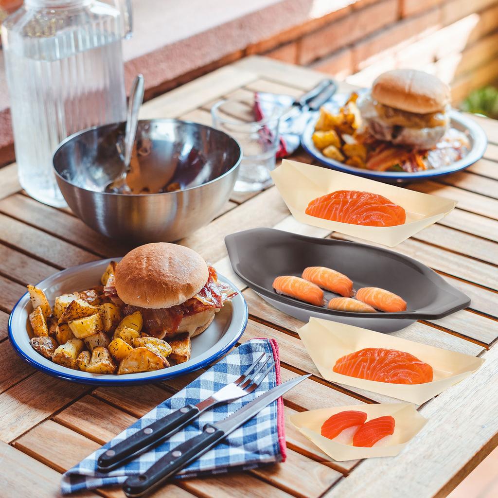 100 шт. деревянные каяки, пищевые лодки, контейнеры для суши, подносы, бамбуковые тарелки для сашими