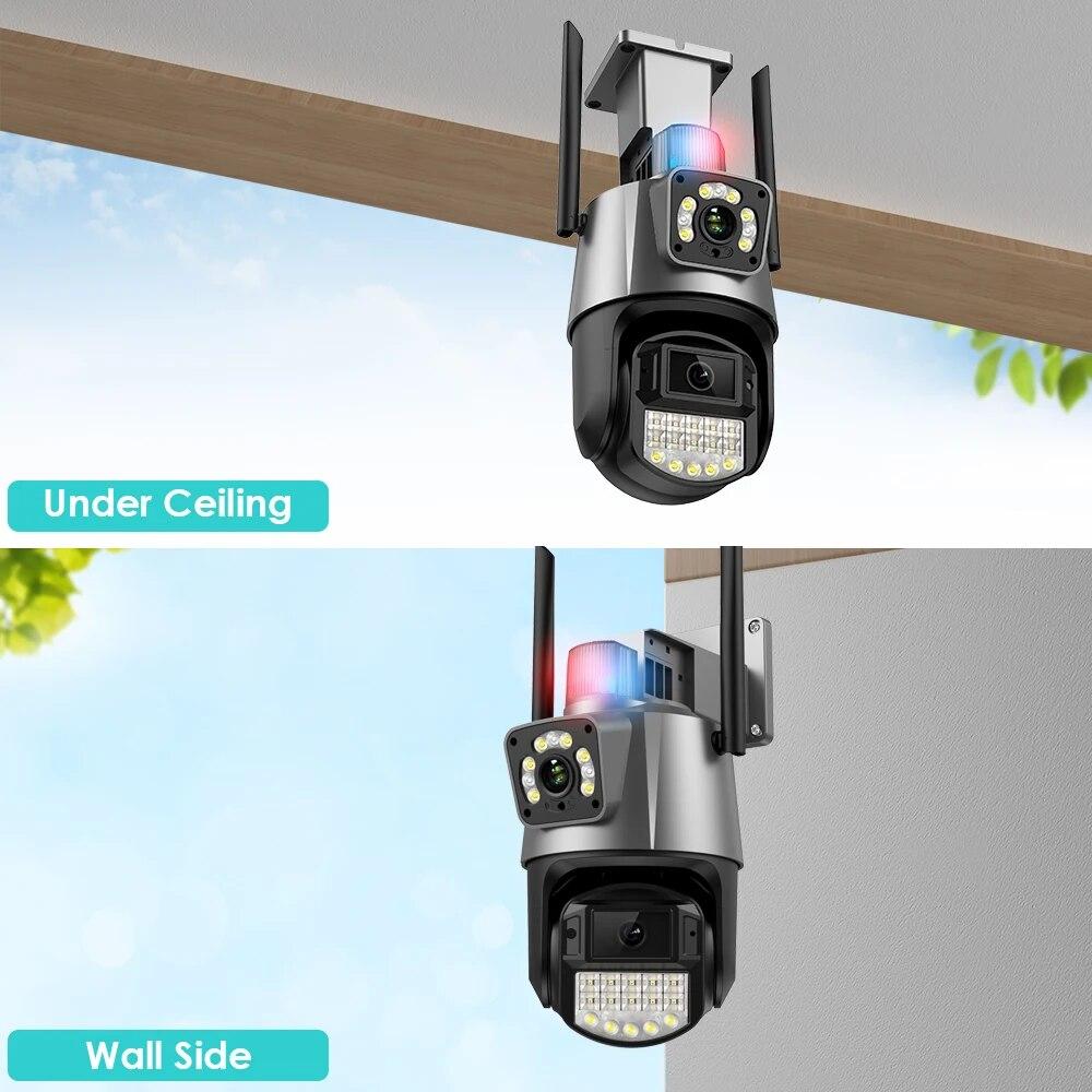 8MP 4K Wifi IP Camera Outdoor 4X Zoom Dual Lens Dual Screens PTZ Camera Ai Auto Tracking CCTV Surveillance Video Camera ICSEE