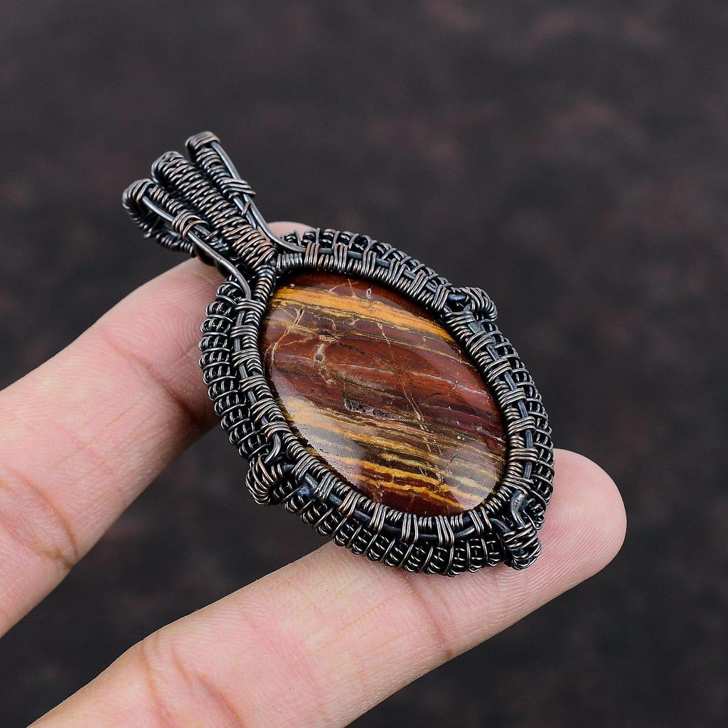 Кулон из красной змеиной яшмы, кулон из медной проволоки, антикварные медные украшения, оригинальный кулон с драгоценными камнями, ювелирные изделия ручной работы из проволоки, подарок для нее