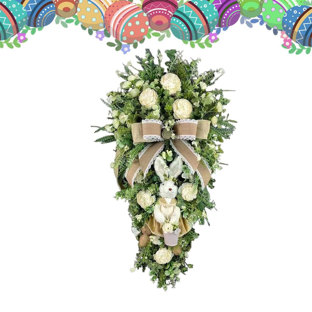 Пасхальное украшение в виде капли, Пасхальный кролик, Венок с цветочной корзиной, Искусственный венок-капля, Гирлянда с кроликом для входной двери, патио