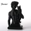 Stylish Living Room Decor 3D Printed David Statue with Cat, European Classic Art Sculpture Figurine Handcrafted Gift for Home Office Decor,