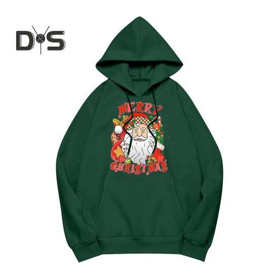 Женская рождественская толстовка с капюшоном с принтом Санта-Клауса, свободная, толстая, с длинными рукавами, эластичными манжетами и подолом, праздничная толстовка с капюшоном на шнурке и карманом