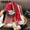 Print Scarf Trendy Imitation Silk Large Shawl Color Block Windproof Head Wraps Breathable Scarves for Women